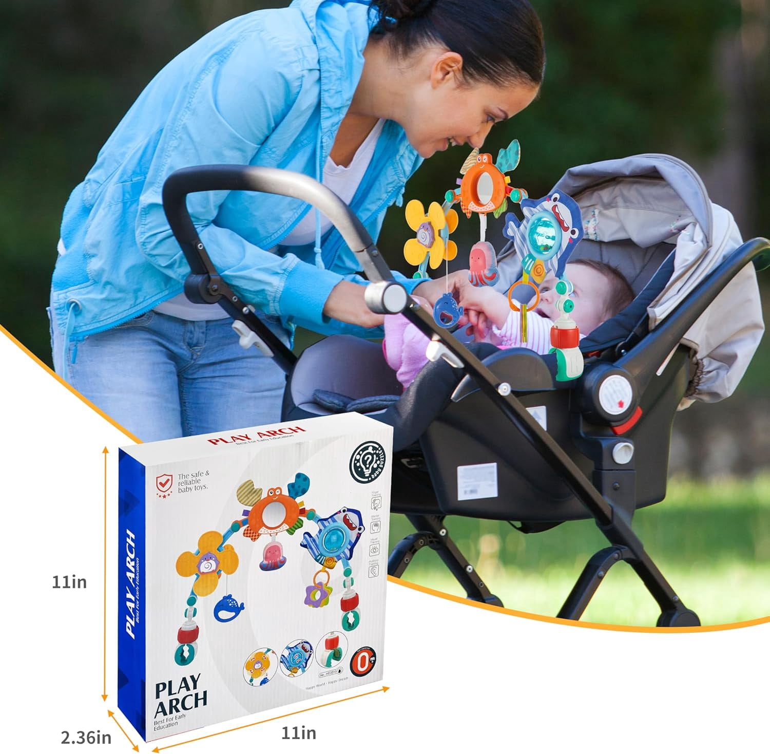 Ludolm Baby Stroller Arch Toys, Travel Car Seat Toys, Baby Play Arch Crib Accessory Toys, Mobile for Bassinet, Pram Activity Arch Bar Toys for Babies Infants