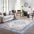 thumbnail image 2 of Hasoo 9' x 12' Large Area Rug Vintage Persian Flower Print Distressed Carpet Indoor Floor Cover Washable Rug for Living Room Bedroom, Blue/Yellow, 2 of 5