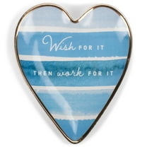 Demdaco Wish Blue Stripe 4 x 3.5 Ceramic Stoneware Art Heart Trinket Dish