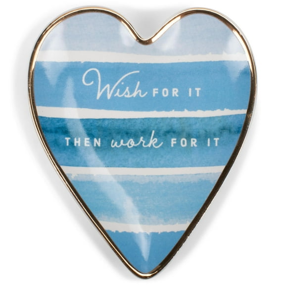 Demdaco Wish Blue Stripe 4 x 3.5 Ceramic Stoneware Art Heart Trinket Dish