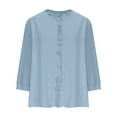 thumbnail image 5 of Admvng Linen Shirts for Women Summer V Neck Leisure Three-quarter Sleeve Solid Casual Loose Shirts S-2XL, 5 of 6