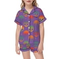 thumbnail image 3 of Elegyee Girls Halloween Pajamas Skeleton Print Short Sleeve Top Shorts Sleepwear, Purple, Size 2-3, 3 of 4