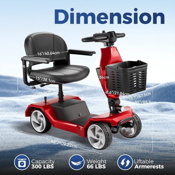 Edcsi Foldable Mobility Scooters for Seniors, 4 Wheel Lightweight Mobility Scooters for Adults, Powered Electric Wheelchair, Mobility Scooter with Seat, Folding Travel Motorized Scooter