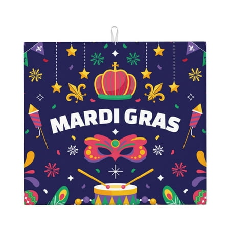 

Xecao Happy Mardi Gras Print Dish Drying Mat for Kitchen Counter Absorbent Coffee Bar Mat Dish Drainer Rack Mats Dining Room Decoration