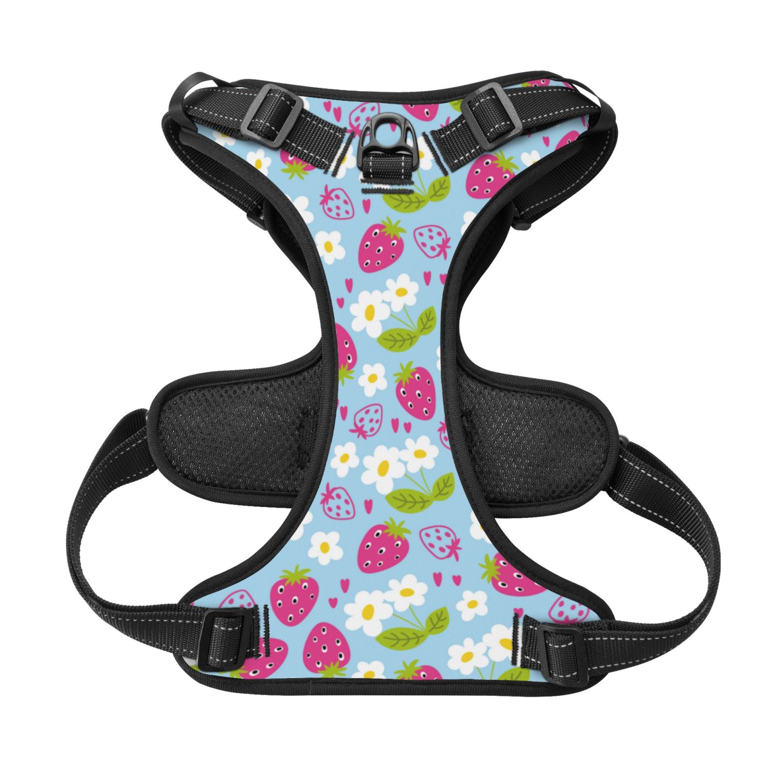 Kdxio Strawberry And Flowers Print No Pull Dog Harness Adjustable Reflective Oxford Easy Control Medium Large Dog Harness for Training and Everyday-