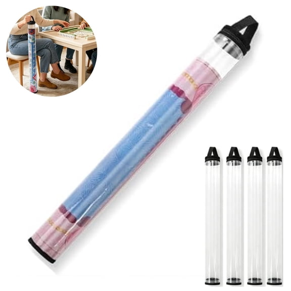4pc Mahjong Mat Bag Clear Storage Tube with Zipper & Handle, Mahjong Mat Tube Storage Bag Foldable Soft PVC Material for Board Games Travel Storage