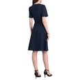 thumbnail image 3 of INSPIRE CHIC Vestido de cóctel A-Line para mujer con choker, escote en V, manga corta, con cinturón, elegante, falda acampanada, 2XL, azul marino, 3 of 5
