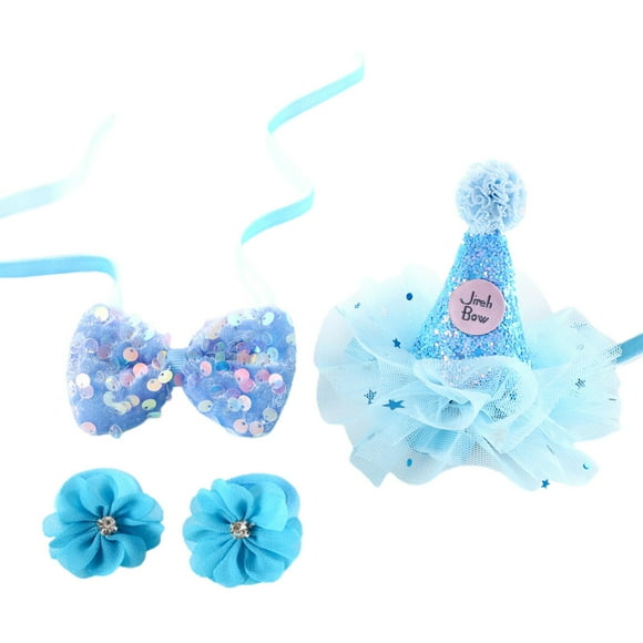 Pet Birthday Hat Set - Festive 4PCS Decorative Mesh Cat Party Hat Puppy Bow Tie