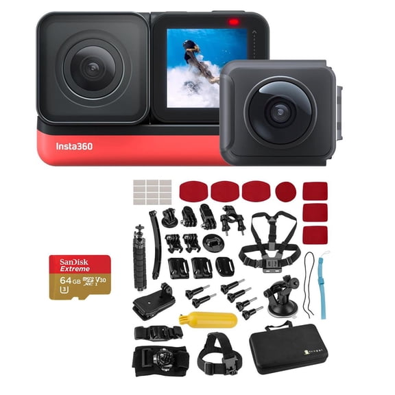 Insta360 ONE R Twin Edition Dual Lens 360 + 4K Wide-angle Mods, Waterproof Sports and Action Camera Bundle with Froggi Extreme Sport Accessory Set, 64