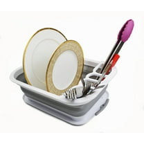 SAMMART Collapsible Dish Drainer with Drainer Board - Foldable Drying Rack Set - Portable Dinnerware Organizer - Space Saving Kitchen Storage Tray