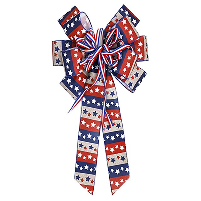 XYKA Décorations de Nœud pour la Fête de l'Indépendance, Disponibles en 6 Styles Couronne Patriotique du 4 Juillet, Décoration de Nœud Étoile à Rayures Rouges et Blanches pour Décoration de Fête Intérieure et Extérieure
