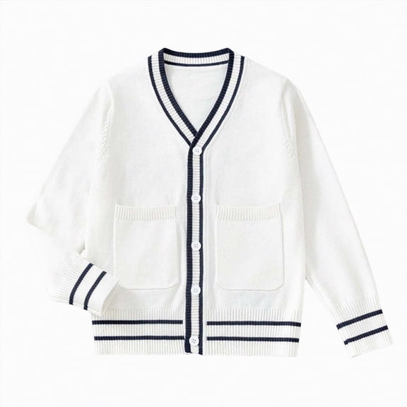 Hessimy Girls Cardigan Button Front Cable Knitted School Uniform Sweater For 6-12 Years Cardign Pullover Knit Outerwear Lightweight (White,7-9 Years)
