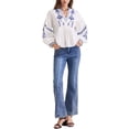 thumbnail image 2 of Blusa bordada de verano para mujer Inspire Chic, con cuello en V, de manga larga, casual, talla XL, blanca, 2 of 6