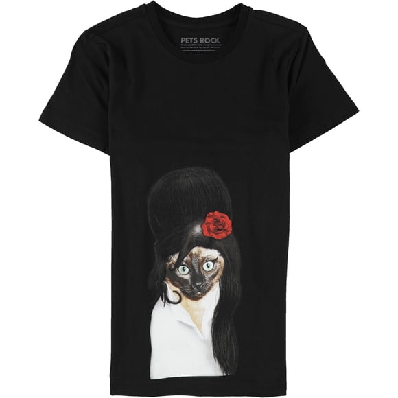 Elevenparis Hombre Tatuaje Gato Camiseta gráfica negra XS