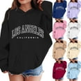 thumbnail image 5 of SGMVNU Girl's Fashion Graphic Letter Print Sweatshirt Drop Shoulder Long Sleeve Pullover Oversized Hooded Sweatshirts with Pocket Red Size 12-13 Years, 5 of 5