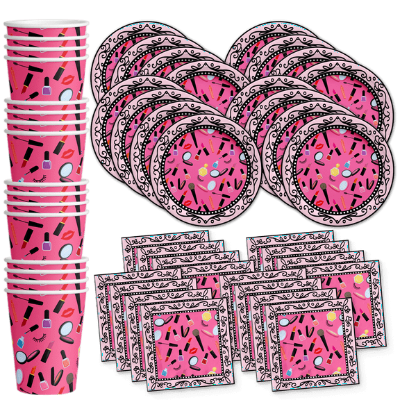 Makeup Glamour Birthday Party Supplies Set Plates Napkins Cups Tableware Kit for 16