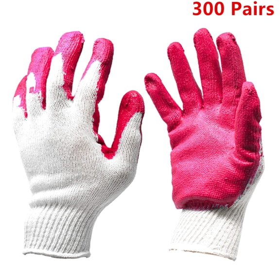 WHOLESALE 300 Pairs of Non-Slip Red Latex Dipped Nitrile Coated Rubber Palm Work Safety Gloves