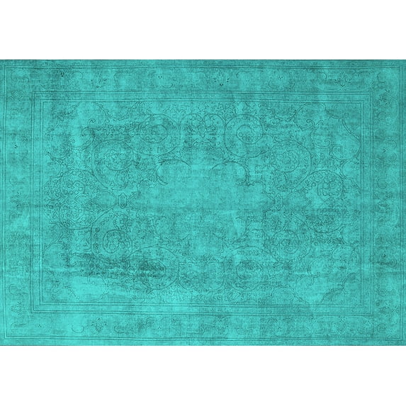 Ahgly Company Machine Washable Indoor Rectangle Oriental Turquoise Blue Industrial Area Rugs, 6' x 9'