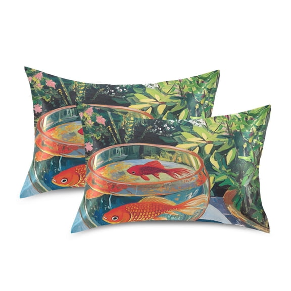 Yayeee Pillowcase Standard Size Set of 2 Satin Wrinkle Resistant Pillow Case, Art Goldfish Bowl