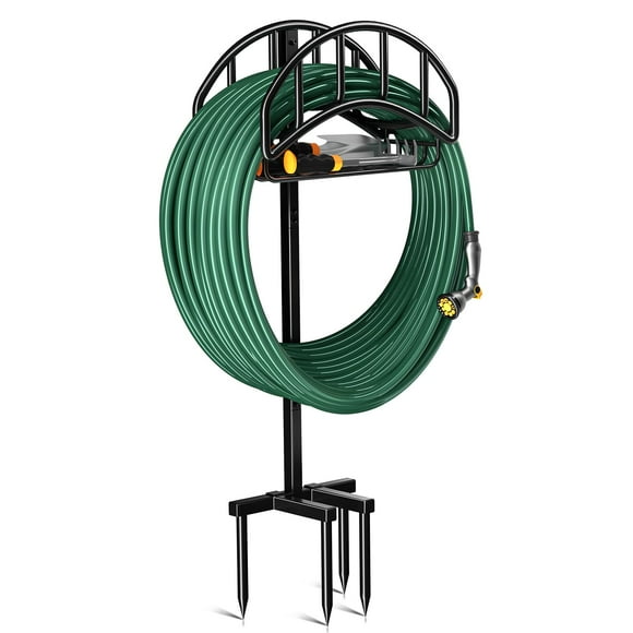 Soporte para manguera de jardín Kesfitt de metal con cesta para herramientas