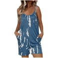 thumbnail image 2 of LOVZFMLL Mode Femmes Imprimé Poches Bretelles Pantalon Décontracté Combinaison Courte Bleu Clair TTG, 2 of 6