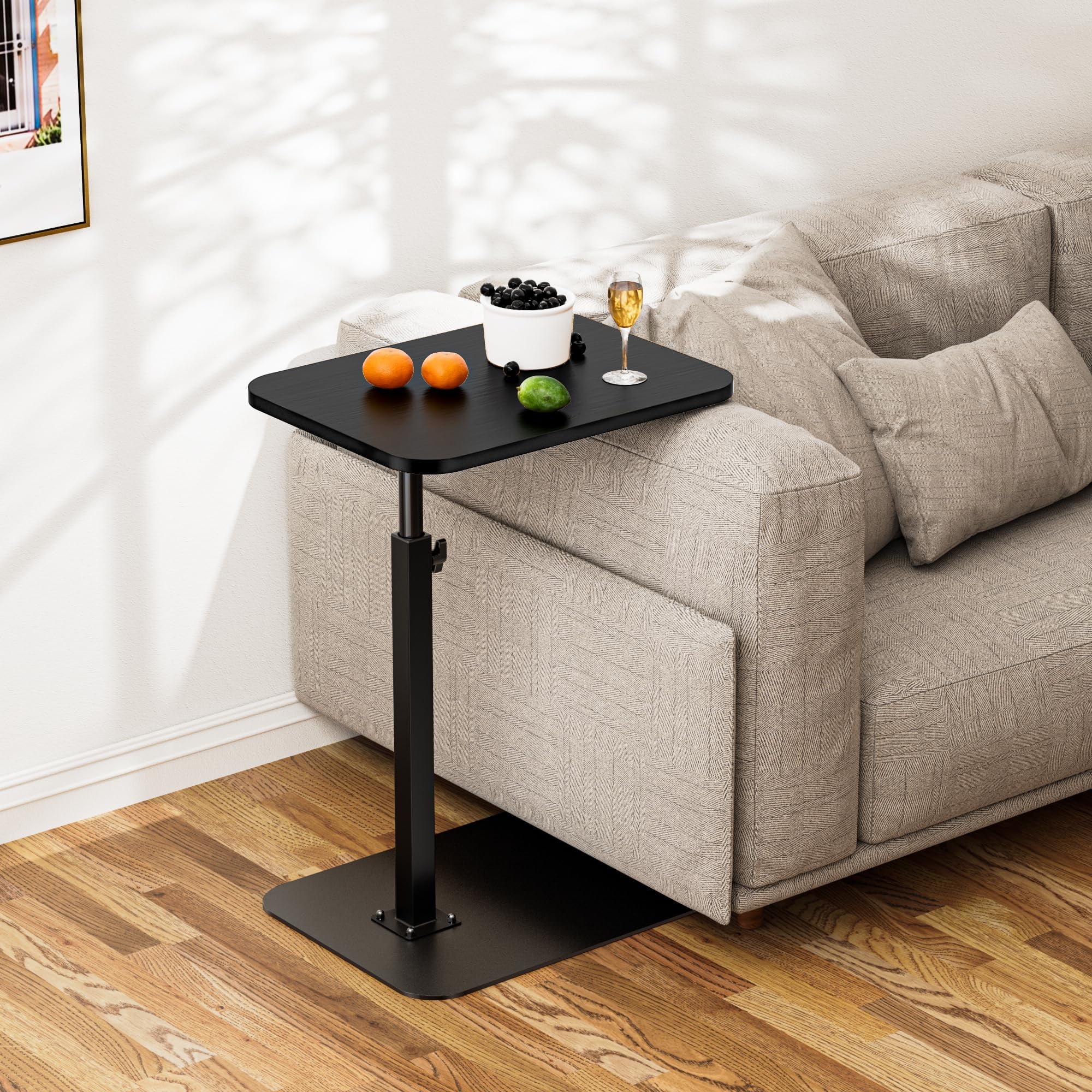 Sofa Armrest Tray Table for Couch,Side Tv Tray Table, Bamboo Table, Bed Table Adjustable Height Tray Table for Bed Chair or Sofa, Includes Tablet Phone Slot,Black