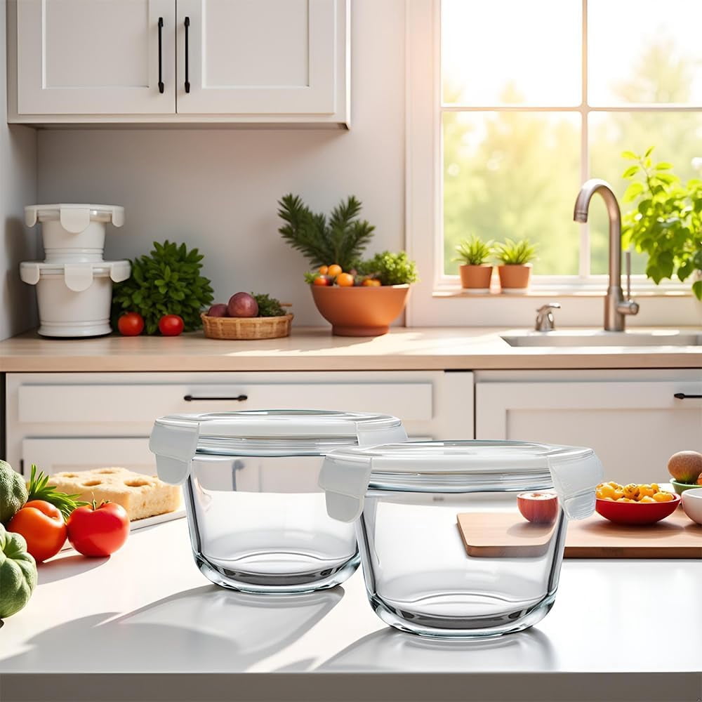 TT - 2Cup Glass Soup Container with Airtight lids, 16oz Round Glass food Storage Container, Round Food Bowls BPA free, Leakproof Soup Container, Dishwasher Microwave & Freezer Safe (8 Pack)