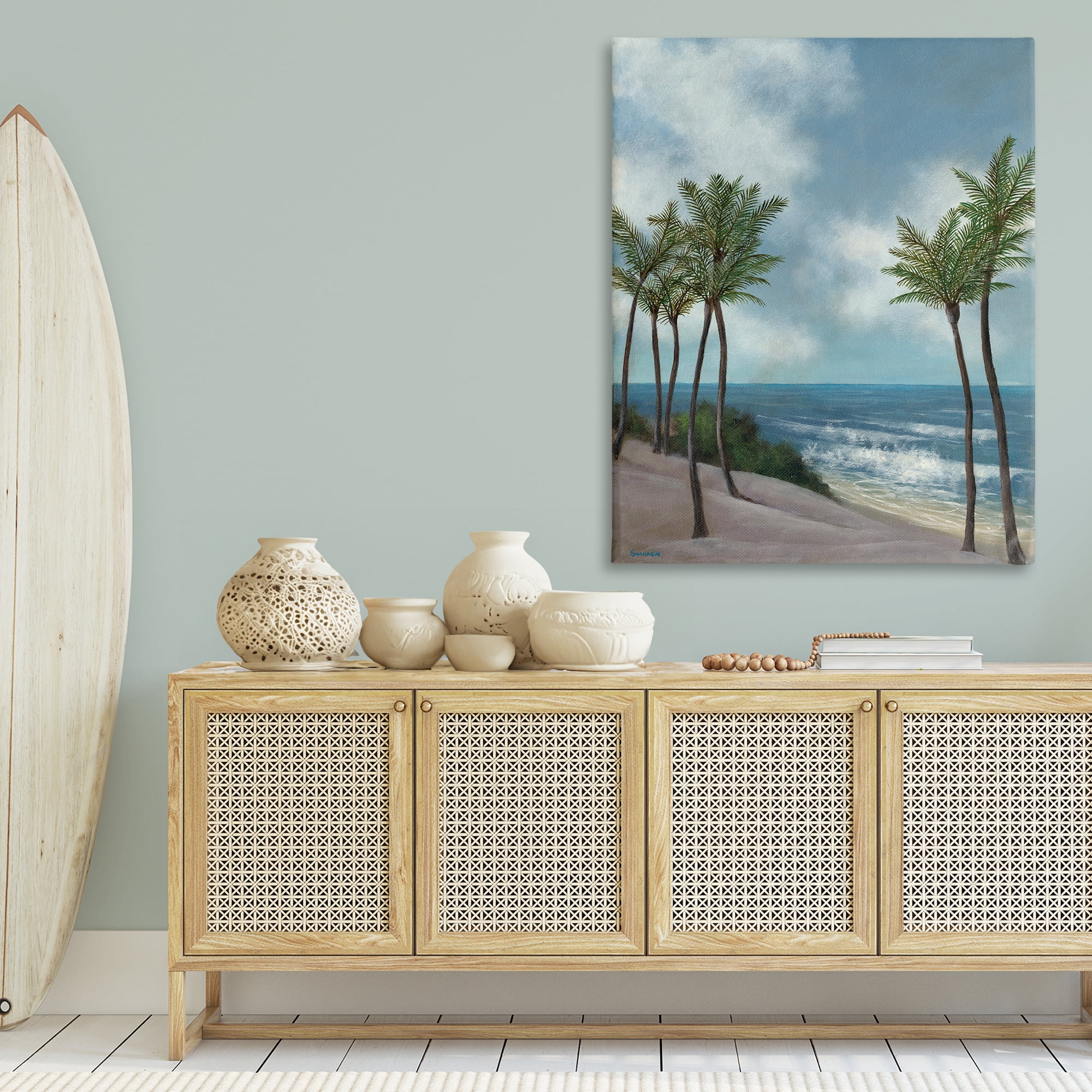 Stupell Industries Tropical Crashing Waves Landscape Painting Gallery Wrapped Canvas Art Print Wall Art, 36 x 48