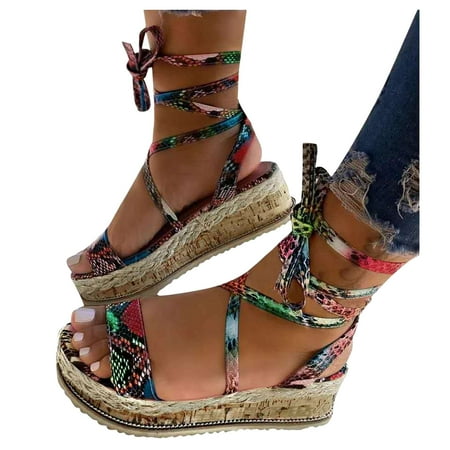 

Lyinloo Fashion Sandals Women Bandage Comfy Platform Casual Shoes Summer Beach Travel Green 37