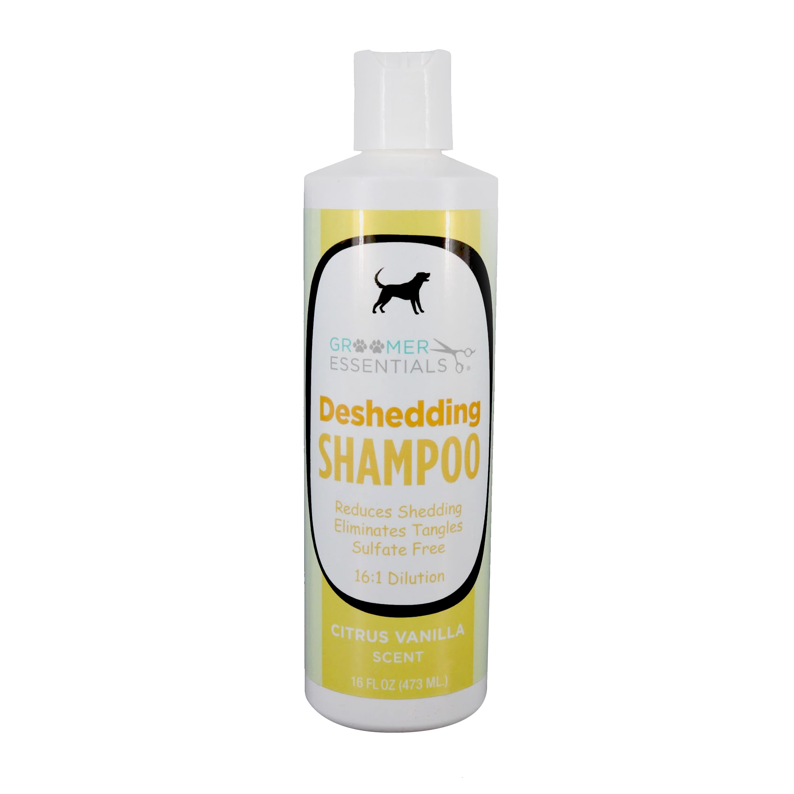 Groomer Essentials Deshedding Shampoo 16 oz.- Sweet  Creamy  Citrus Fragrance - Formulated with Omega 3 & 6 Fatty Acids and Vitamin E -  For All Coat Types