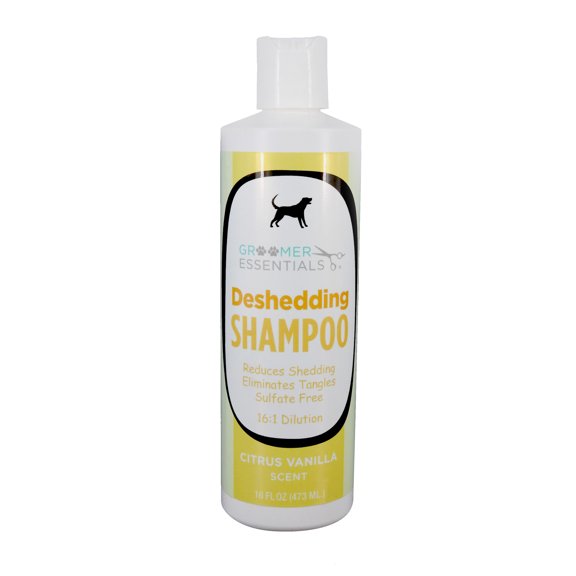 Groomer Essentials Deshedding Shampoo 16 oz.- Sweet Creamy Citrus Fragrance - Formulated with Omega 3 & 6 Fatty Acids and Vitamin E - For All Coat Types