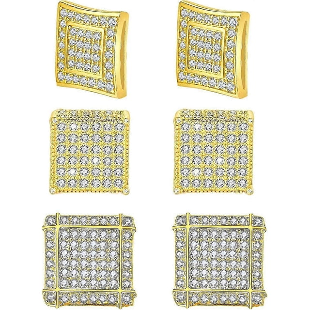 Earrings For Men - Gold Plated Hypoallergenic Cubic Zirconia Studs Earrings Set For Women 6pc Aretes De Hombre