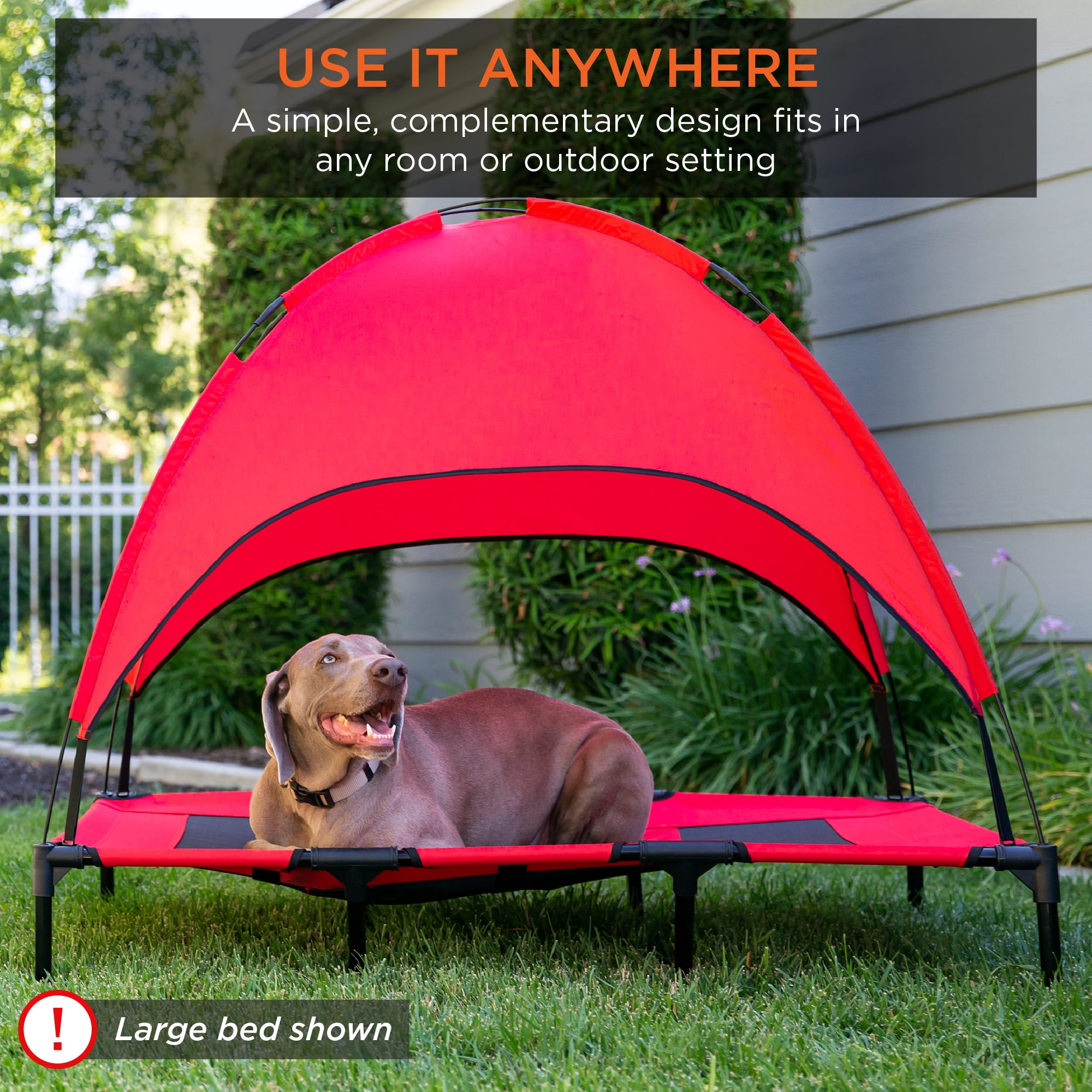 Best Choice Products 30in Elevated Cooling Dog Bed, Outdoor Raised Mesh Pet Cot w/ Removable Canopy, Carrying Bag - Red
