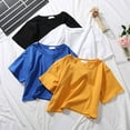 thumbnail image 4 of TODOZO Womens Summer Crop Tops Short Sleeve Round Neck T-Shirts Loose Fit Casual Blouse Summer Spring 2025 Casual Trendy Fashion Clothes Crop Tops for Women Trendy Dark Blue L, 4 of 4