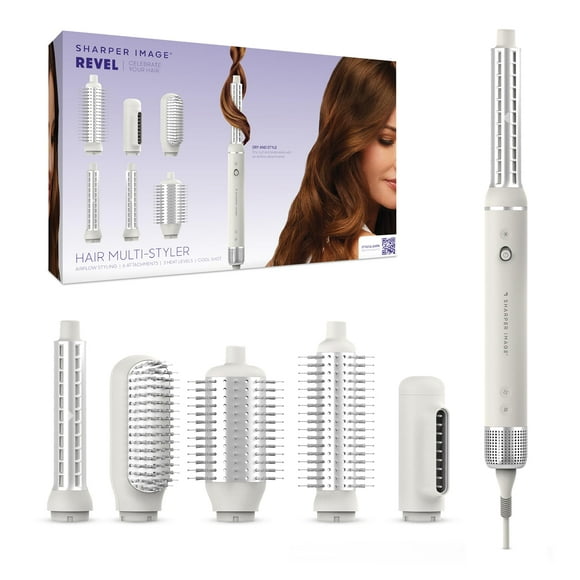 Sharper Image Revel Airflow Styler, 6-in-1 Hair Wrap Styling Tool, Curling Iron Wand, Detangler & Ionic Hair Dryer, Volumizing & Smoothing Hot Air Brush, Straight/Curly