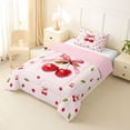 thumbnail image 2 of Manfei Red Cherry Bow Print Twin Comforter Sets for Girls, Sweet Fruit Ribbon Bows Bedding Set, Pink Reversible, 2pcs, 2 of 6