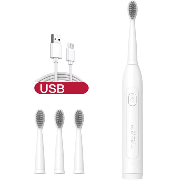 Cepillo de dientes eléctrico recargable por USB con 5 modos y 4 cabezales de cepillo - IPX7 impermeable, temporizador inteligente, 40K VPM para adultos