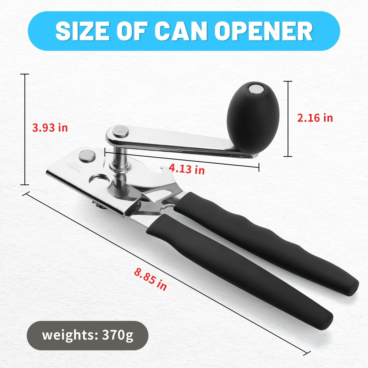 Commercial Can Opener,Stainless Steel Heavy Duty Hand Crank Manual Can Openers with Comfortable Extra-long Handles,Ergonomic Design,Black