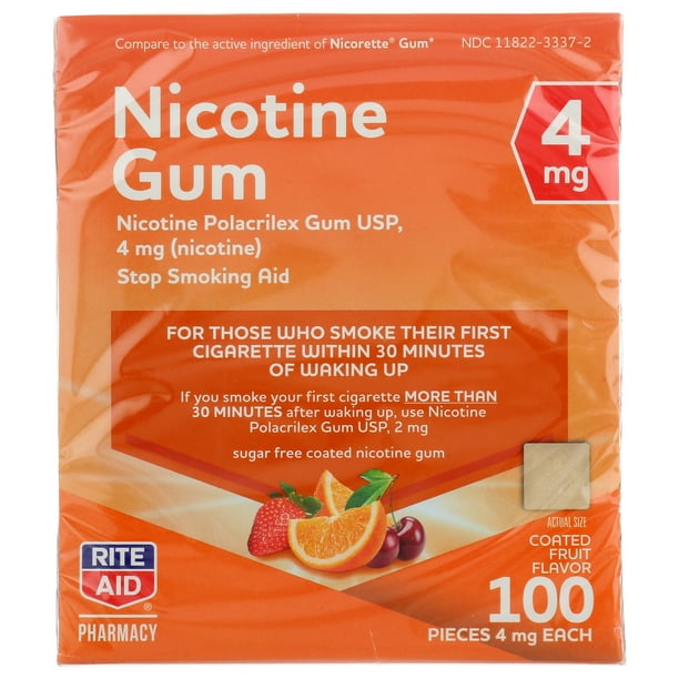 Rite Aid Nicotine Gum, 4 mg 100 Count Quit Smoking Aid Nicotine