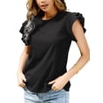 thumbnail image 2 of Seyurigaoka Women Shirts Ruffled Short Sleeve Solid Color Summer Lightweight Tops Round Neck Casual Blouse Tunic, 2 of 6