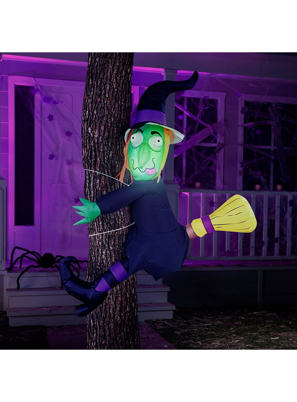 Joiedomi 4 FT Tall Halloween Inflatable Witch Crashing Into Tree with Build-in LEDs Blow Up Inflatables for Halloween Party Indoor,Outdoor,Yard,Garden,Lawn Decorations