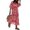 Watermelon Red, variant on Women Fashion Dress Boho Print V Neck Strap Loose Half Sleeve Long Casual Holiday Dress Blue M