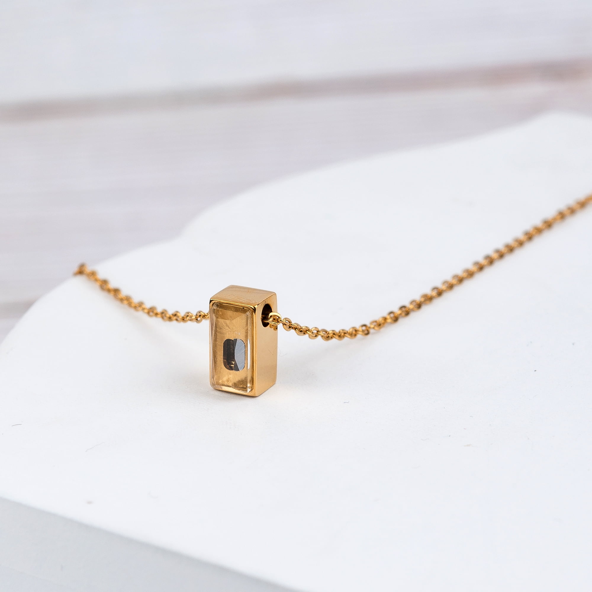 Anavia See You Cremation Necklace for Ashes, Mini See Through Urn Necklace, Mini Cube Cremation Pendant, Cremation Jewelry, Memorial Jewelry, Mini Urn-[Gold]