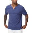 thumbnail image 2 of Taigaofy Men's Henley Shirt Classic Short Sleeve Lightweight Button Slim Fit T-Shirt Casual Top Blue S, 2 of 7