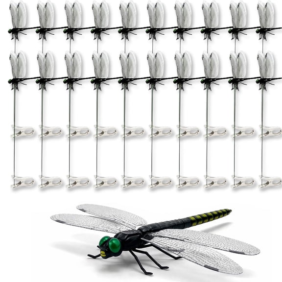 20 Pack Dragonfly Clip Bug Repellent, Clip-On Fake Dragonfly Hat Clips, 3D Realistic Artificial Dragonfly Rod Clips, Decorative Garden Stakes to Repel Flies, Patio & Outdoor Use, Black