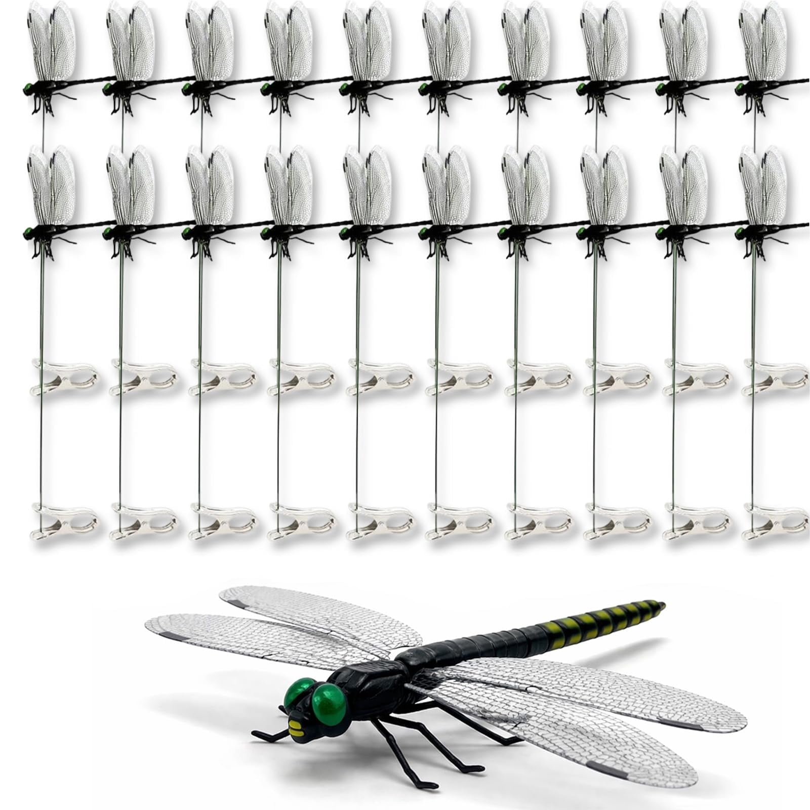 20 Pack Dragonfly Clip Bug Repellent, Clip-On Fake Dragonfly Hat Clips, 3D Realistic Artificial Dragonfly Rod Clips, Decorative Garden Stakes to Repel Flies, Patio & Outdoor Use, Black