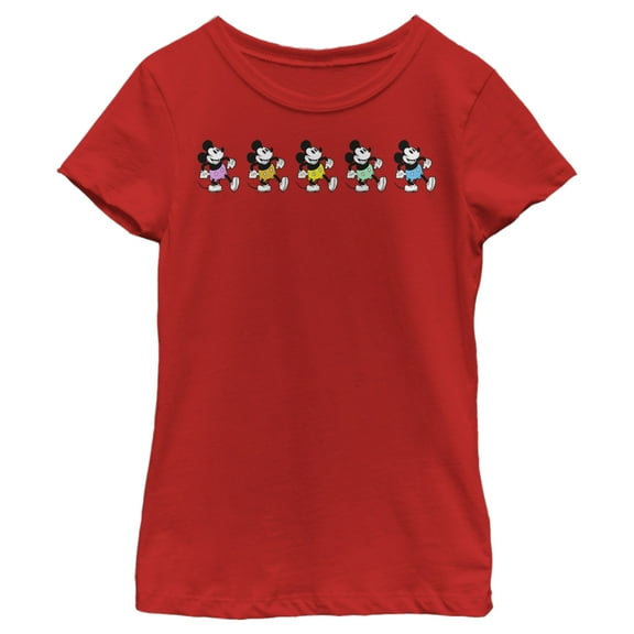 Girl's Mickey & Friends Mickey Mouse Colorful Line Graphic Tee Red Small