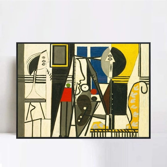 INVIN ART Framed Canvas Print Painter and Model by Picasso Modern Wall Art Living Room, 24"x32"