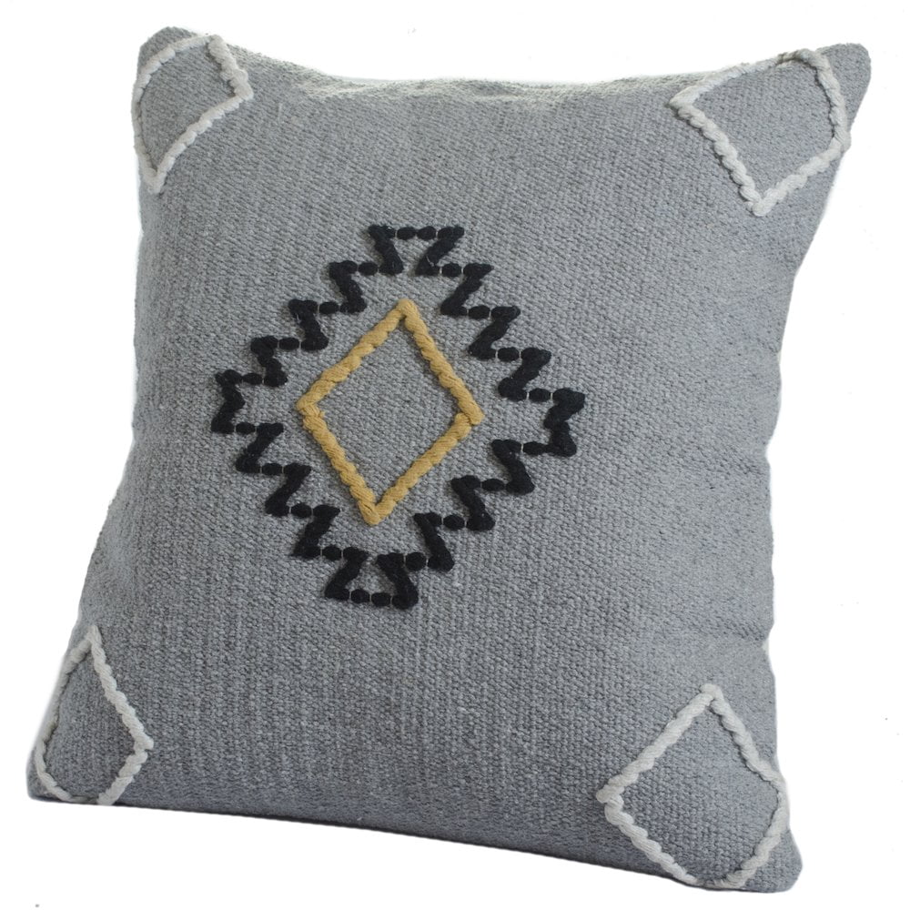 LR Home Ox Bay Hand-Woven Gray/Yellow Geometric Cotton Blend Pillow Cover