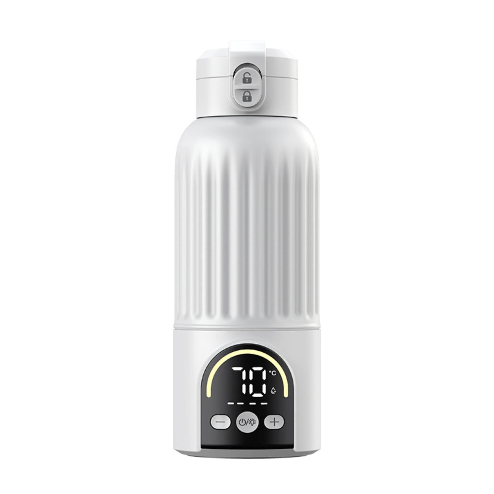 Portable Baby Bottle Warmer with 12000mAh Battery, USB-C Fast Charging, 13oz Travel Milk Warmer with Precise 35–70°C Temp Control, 316L Stainless Steel, Leak-Proof Design – Grey